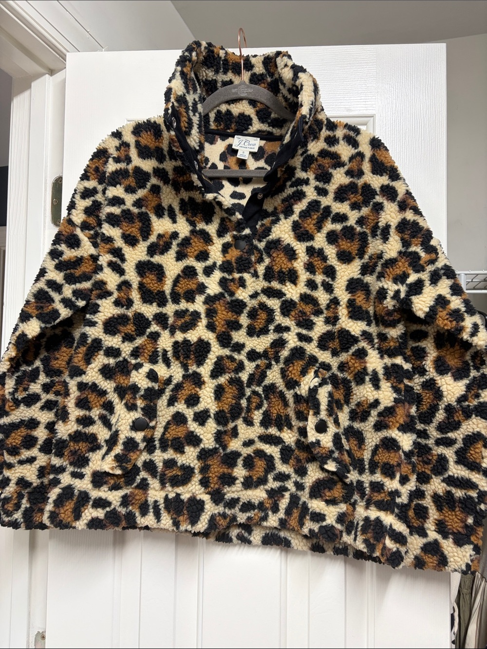 J. Crew Leopard Sherpa Pullover - Brown/Black/Cream